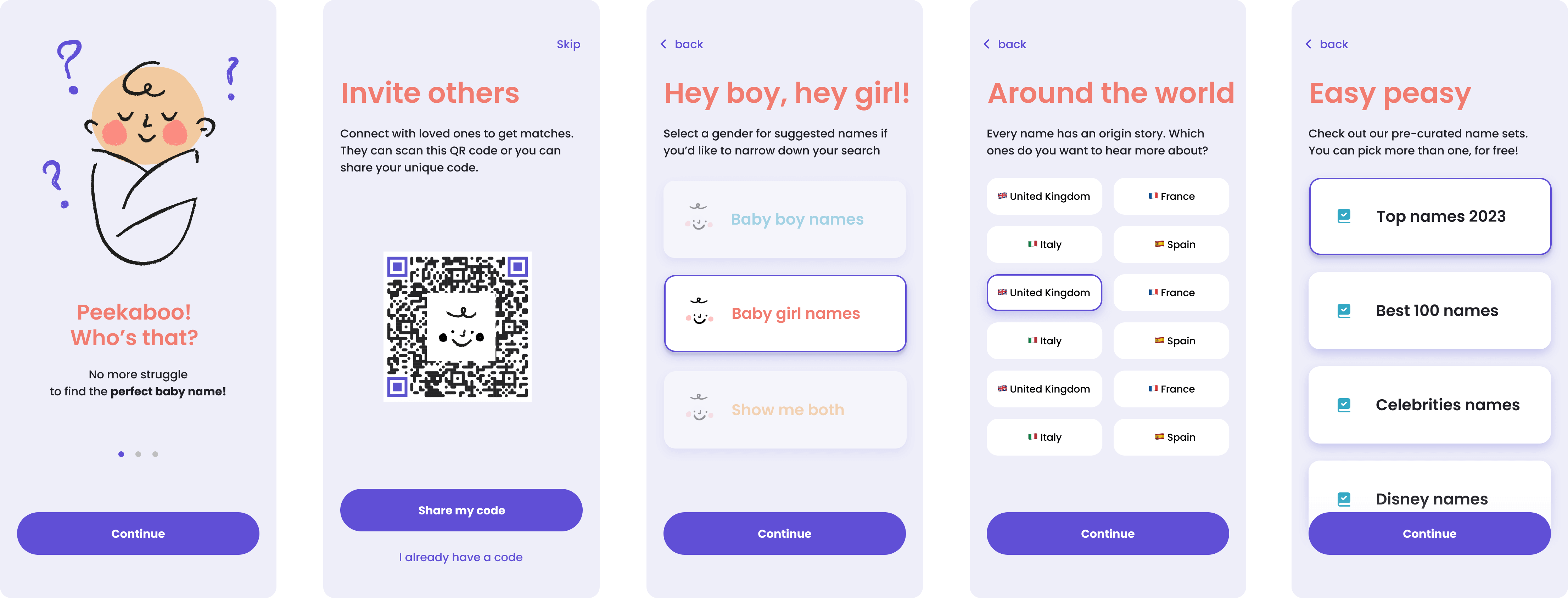 Peekaboo baby names app imagery