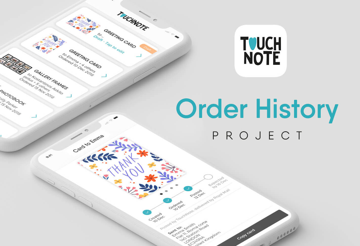 TouchNote Order History project imagery